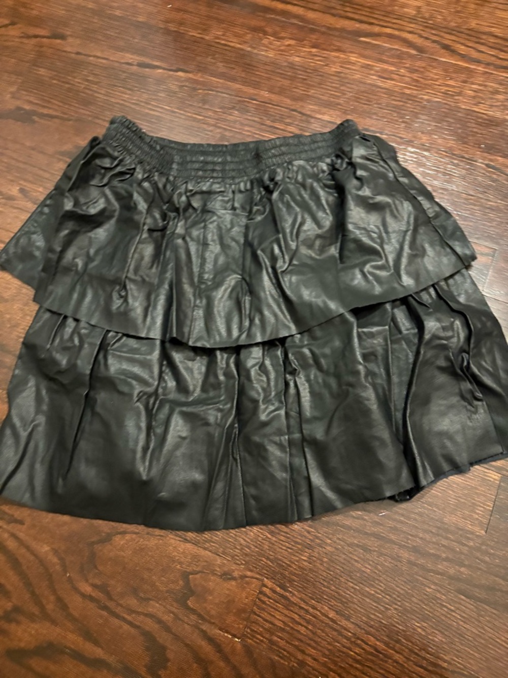 Cider Black Faux Leather Tiered Mini Skirt